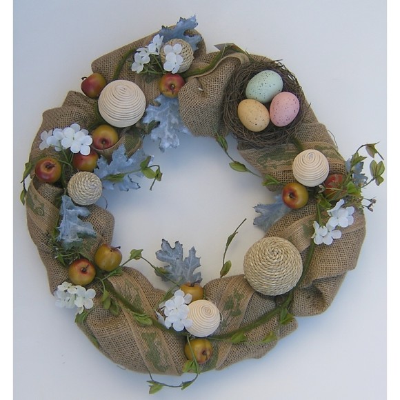 Easter Wreath Burlap Home Decor Apples Eggs Nest Flowers Greenery Spring Country - Picture 8 of 8